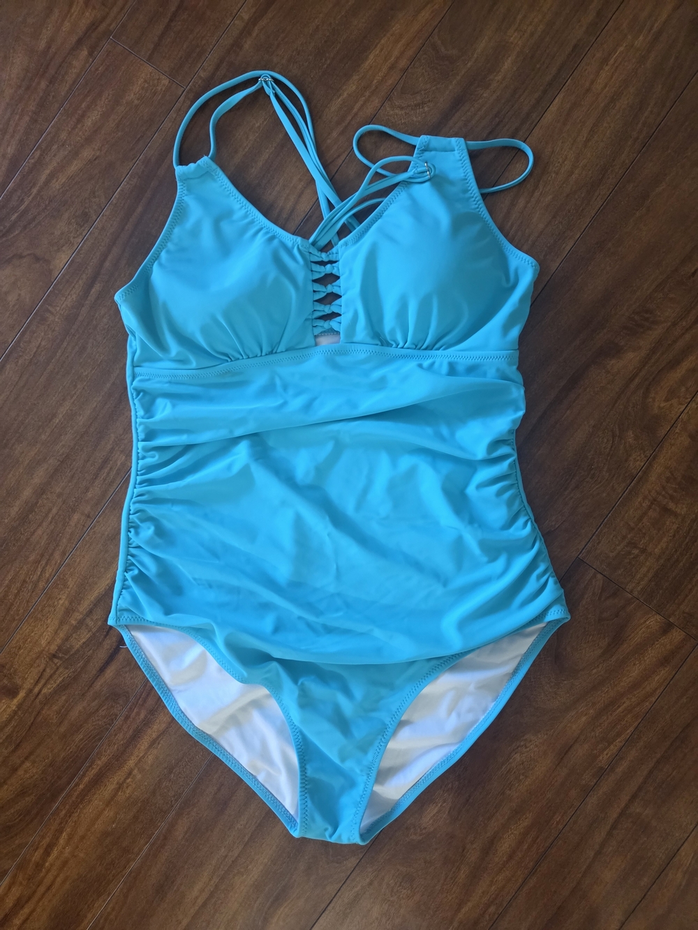 Girls' Turquoise One-Piece Swimsuit with Strappy Front